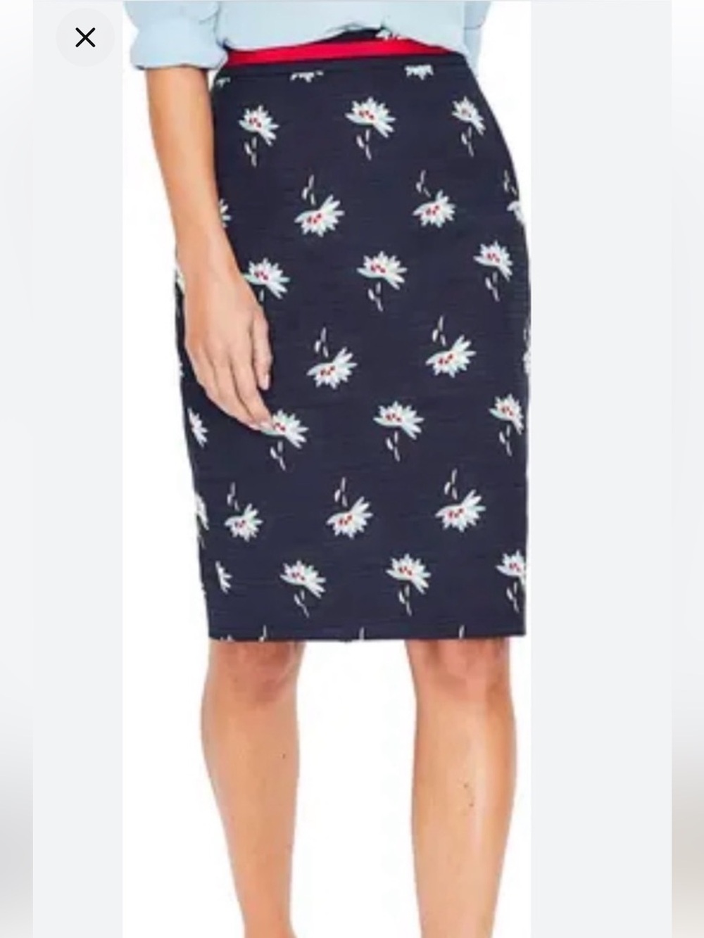Boden Women’s Navy Floral Pencil Skirt - Navy with Light Blue & Red Accents 6P